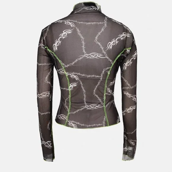 Sale! NWT Missguided Black Barbed Wire Print Mesh Top US 4 - Picture 3 of 6